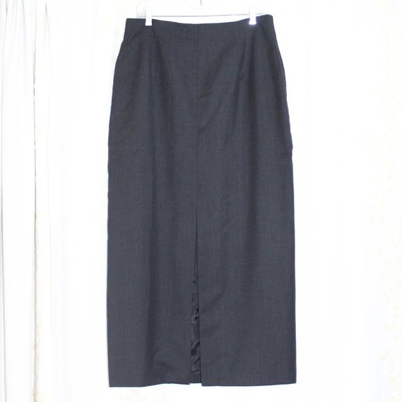 Herman Geist Gray Worsted Wool Maxi Pencil Skirt 18.5" Front Slit Women's M/L - Picture 1 of 9